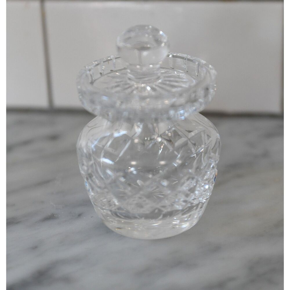 Waterford Crystal, Vertical and "X" Cuts: Jam / Jelly Jar and Lid, 4 3/4" Tall